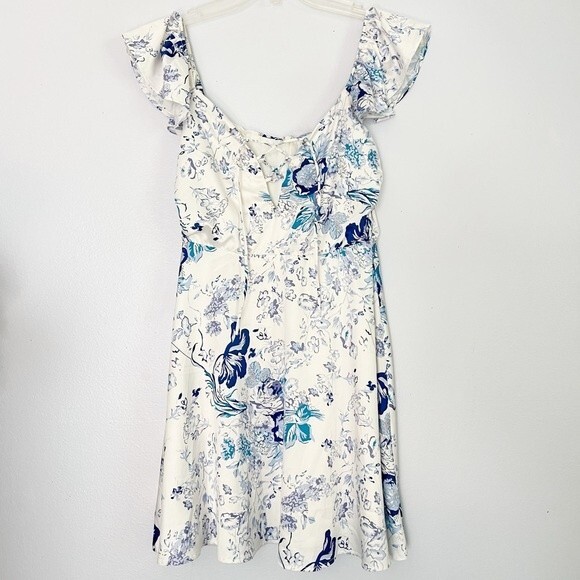 Alamour The Label Blue Floral Lace Front Mini Dress - M - Picture 1 of 10